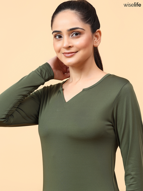 Wiselife Active Full Sleeves T-shirt (Olive green)