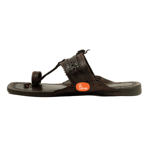 Vhaanfootwear Original Dark Brown Pure Leather Moja shape Handstitched Kolhapuri Chappal For Men Vhaan
