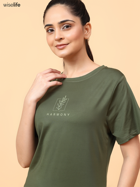 Wiselife Purpose Printed Active T-shirt (Olive green)