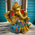 Tamas brass Ganesha adorned with turquoise stones and wearing a turban idol/statue