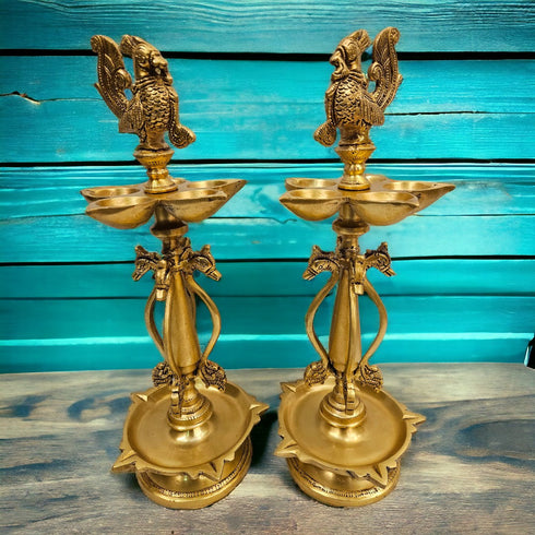 Tamas brass Mayur Puja Lamp/Diya/Deepak/Deepam Peacock Diya