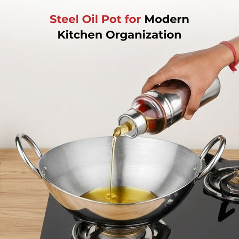 Vinod Stainless Steel Oil Pot 500 ml Crafted from Highest Grade Steel with Anti Drip Spout Rust Free Body and Dishwasher Safe Care