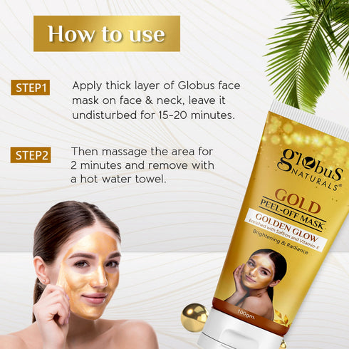 Globus Naturals Gold Peel Off Mask Enriched with Vitamin-E For Golden Glow & Radiance