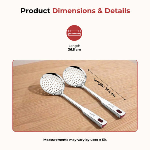 Vinod Stainless Steel Queens Perforated Skimmer Heavy Gauge Strainer Jhara 36.5 cm I Set of 2 I no 1