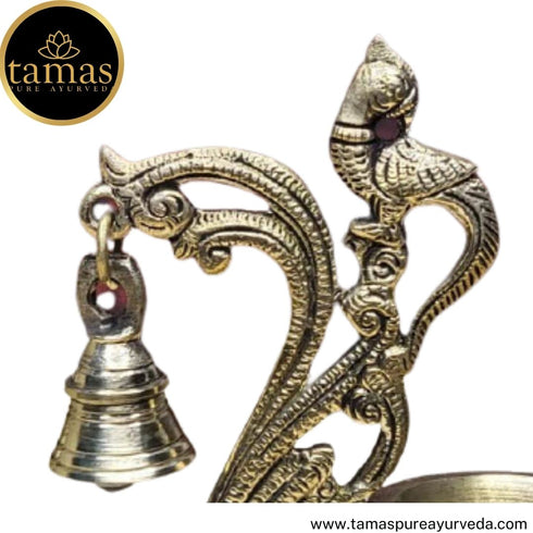 Tamas Brass Handcrafted Peacock Diya with Bell with Antique Finish
