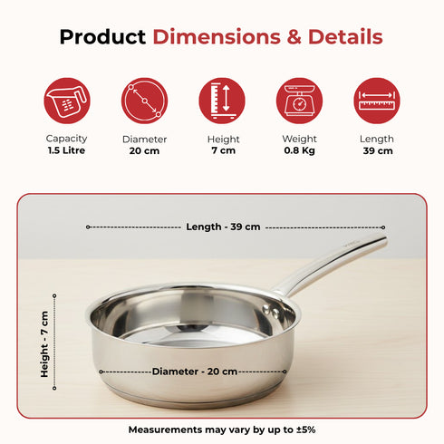 Vinod Doniv Majestic Stainless Steel Sandwich Bottom Fry Pan Capacity 1.5 Ltr 20cm Induction Friendly