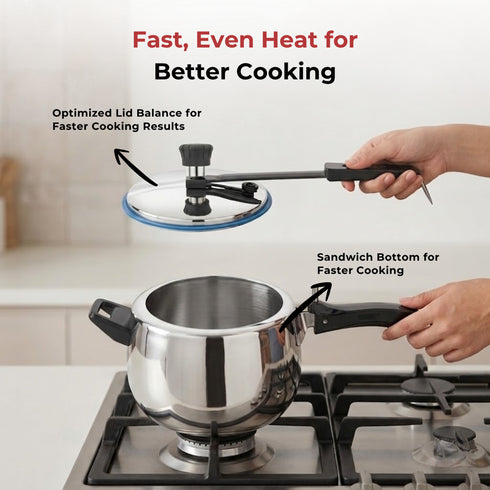 Vinod Doniv Stainless Steel Sandwich Bottom Pressure Cooker With Inner Lid 6.5 Ltr Amaze Series Induction Friendly