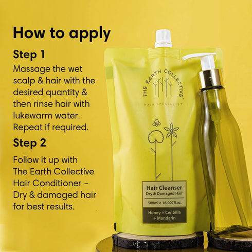 Theearthcollective in Dry & Damaged Hair Cleanser Shampoo 500ml Refill Pack Honey Centella and Mandarin