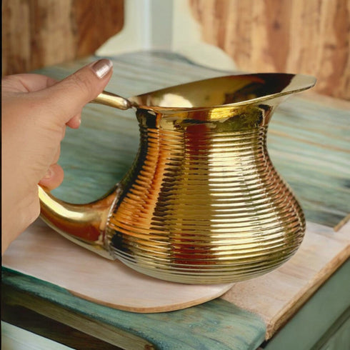 Tamas Brass Matki Shape Jug and 4 Glasses Set