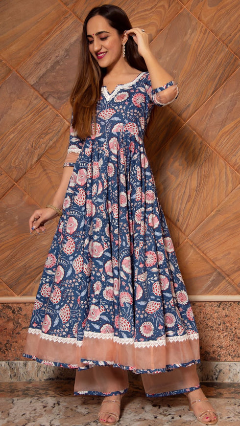 Pomcha Jaipur Ambar Cotton Anarkali Set