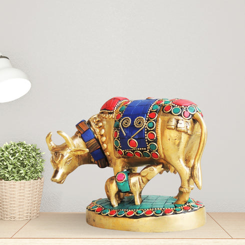 Brass Cow Stone Statue 1.1Kg