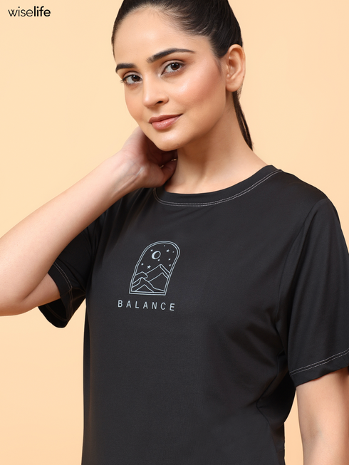 Wiselife Purpose Printed Active T-shirt (Black)