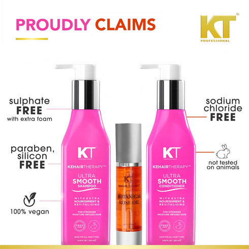 Kt Professional Ultra Smooth Shampoo & Conditioner 250ml Botanical Rose Oil Serum