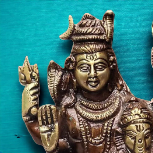 Tamas Brass Handcrafted Shiv Parivar Murti Statue / Idol with Antique Finish (Golden & Brown) (Pack of 1)
