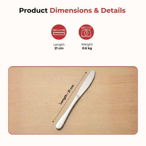 Vinod Florence Stainless Steel Dinner Knife Set of 6 Piece Heavy Gauge Steel Mirror Finish Rust Free Tough Strong and Durable