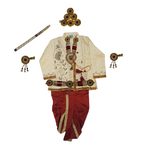 Vasthrlay Krishna Dress Costume Set In White and Red