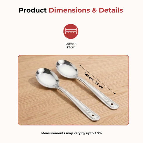 Vinod Stainless Steel Serving Paan Cooking Spoon Set of 2 29 cm Highest Grade Stainless Steel Mirror Finish Rust Free No 3