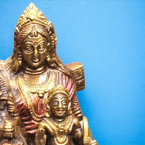 Tamas Brass Handcrafted Shiv Parivar Family Murti Statue/ Idol with Antique Finish ( Golden) (Pack of 1)