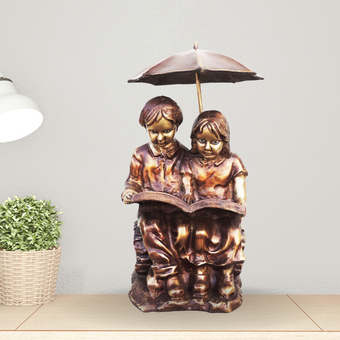 Brass Sitting Child With Umbrella Statue 17Kg
