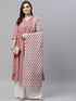 Miravan Womens Pink Cotton Floral Print Anarkali Kurta With Dupatta