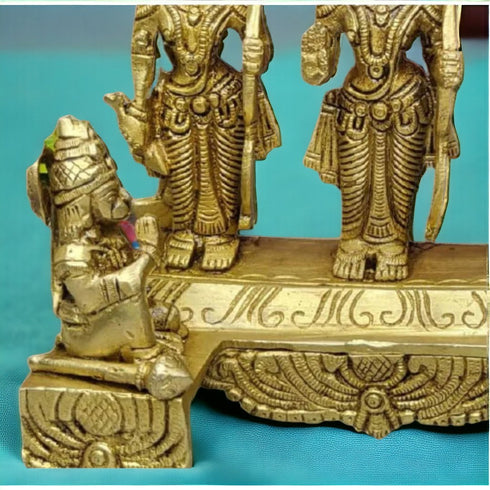 Tamas Brass Handcrafted Ram Darbar Shree Ram Ji Sita Laxman Hanuman Statue / Idol with Antique Finish | Free Luxury Gift box