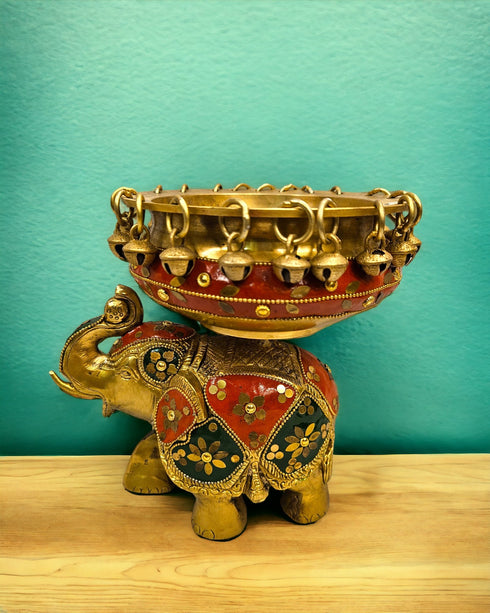 Tamas Brass Elephant Urli Stone Work (Multicolor)