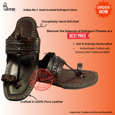 Vhaanfootwear Original Dark Brown Pure Leather Moja shape Handstitched Kolhapuri Chappal For Men Vhaan