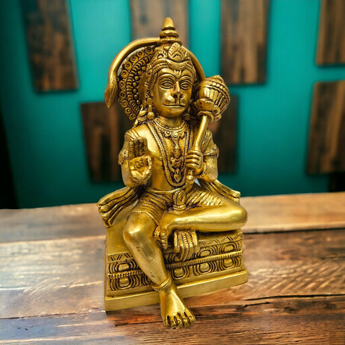 Tamas Brass Hanuman Sitting and Decorative Statue/Idol