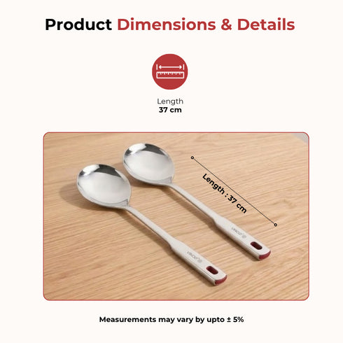 Vinod Stainless Steel Queen Kabdir Serving Spoon Cooking Spoon Spatula Set of 2 37 cm Long Handle High Grade Stainless Steel Rust Free Dishwasher Safe No 1