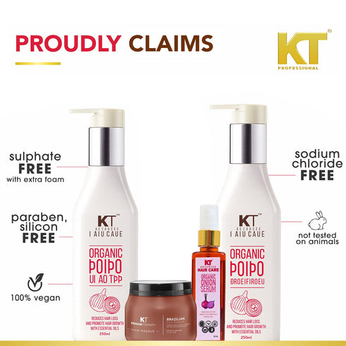 Kt Professional Organic Onion Shampoo & Conditioner 250ml Onion Serum 100ml Brazilian Silk Masque