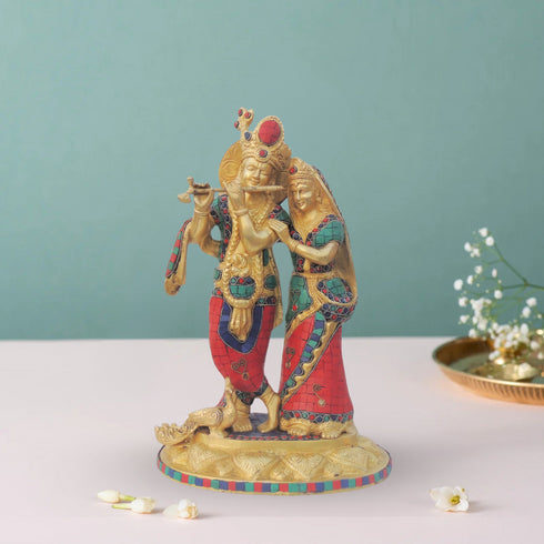 Brass Radhe Krishna Statue God Idol 10.44Kg