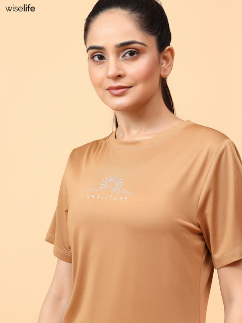 Wiselife Purpose Printed Active T-shirt (Brown)