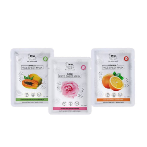 The Natural Wash Rose| Papaya| and Vitamin C Face Sheet Masks Combo Pack