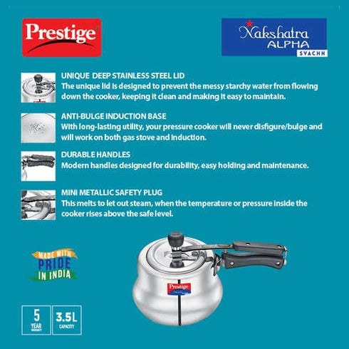 Prestige Nakshatra Alpha Svachh Stainless Steel Spillage Control Handi 5.5 L