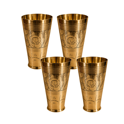 Pure Brass Flora Design Lassi Glass | Pack of 4