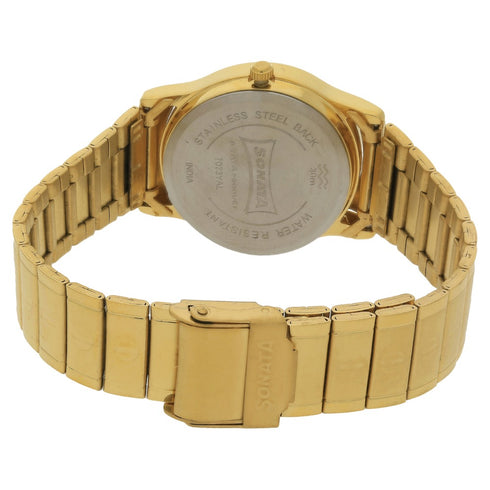 Sonata Quartz Analog Champagne Dial Stainless Steel Strap Watch for Men Style NU7023YM09