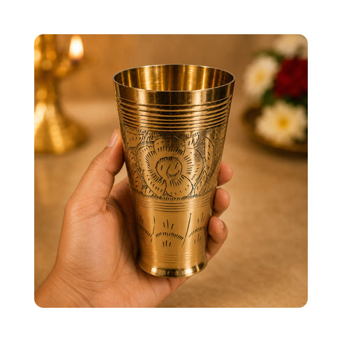 Pure Brass Flora Design Lassi Glass | Pack of 4