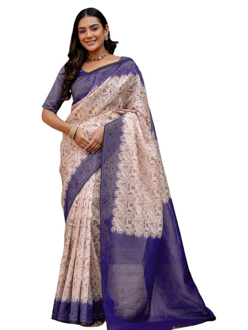 Vasthrlay Shimmer Printed Unstitched Light Green Saree