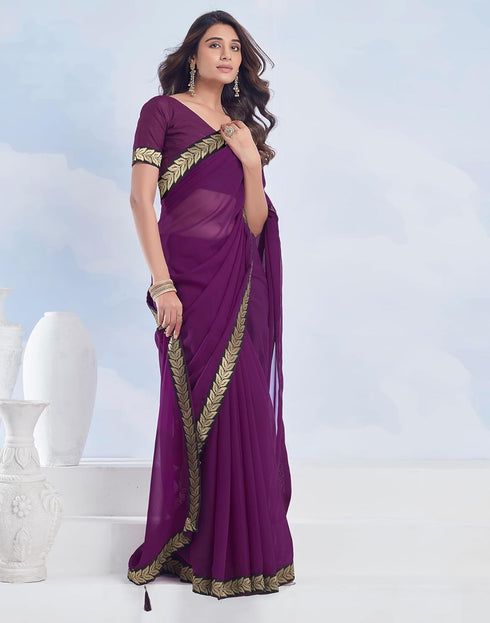 Vasthrlay Georgette Boarder Unstitched Red Saree