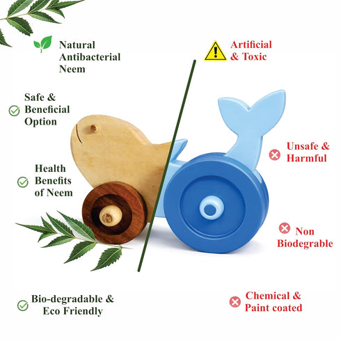 Wooden Whale Pull-Along Toy for Toddlers