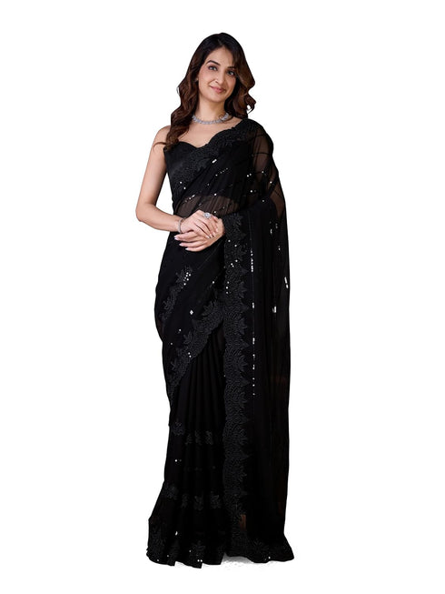 Vasthrlay Georgette Embroidery Worksaree Black Ethnic Wear
