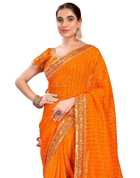 Vasthrlay Bandhani Embroidery Unstitched Rama Green Saree