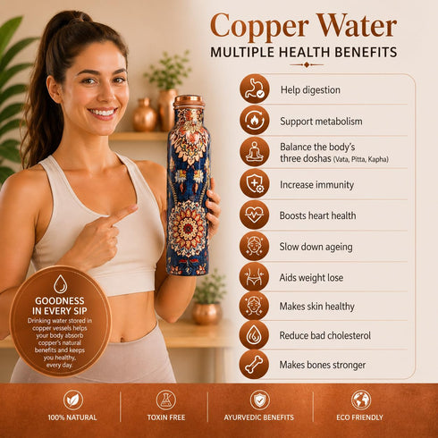 Pure Copper Floral Patterns Water Bottle 1000ml