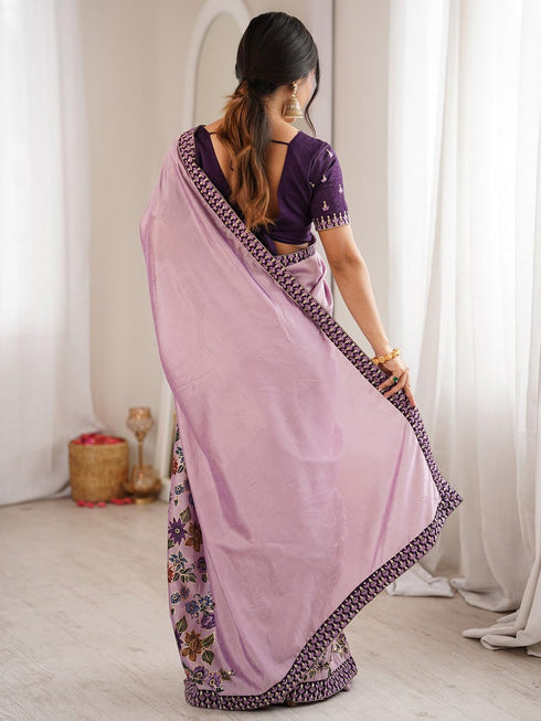 Vasthrlay Lavender Embroidered Unstitched Fl Ethnic Wear