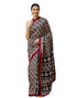 Vasthrlay Womens Printed Black And Maroon And Beige Saree With Unstitched Blouse Piece