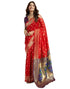 Vasthrlay Paithani Jacquard Red Saree With Maroon Unstitched Blouse Piece