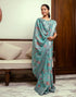 Vasthrlay Womens Printed Light Blue Saree With Unstitched Blouse Piece