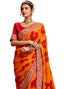 Vasthrlay Bandhani Embroidery Orange Saree With Red Unstitched Blouse Piece