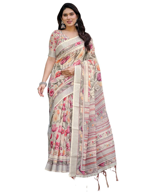 Vasthrlay Womens Printed Unstitched Light Green Saree