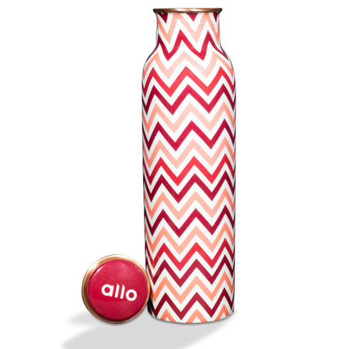 Copper Water Bottle 1 Litre Chevron Red